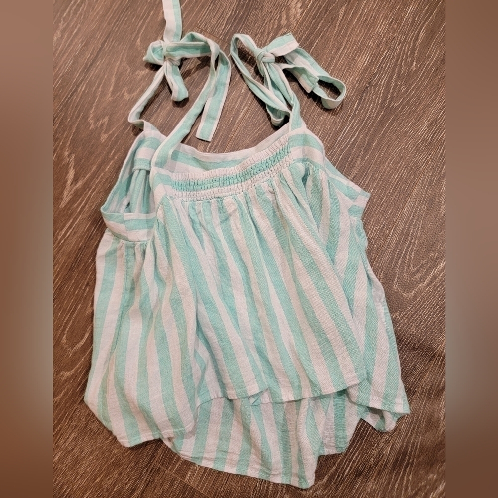 Stoney Clover size 1x Mint stripe tie strap baby doll top - Picture 3 of 8